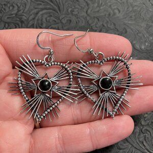 Western Cowgirl Starburst Heart Onyx Earrings Stone Crystal Jewelry